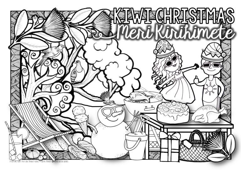 Kiwi Christmas Colouring Sheet FREE printable