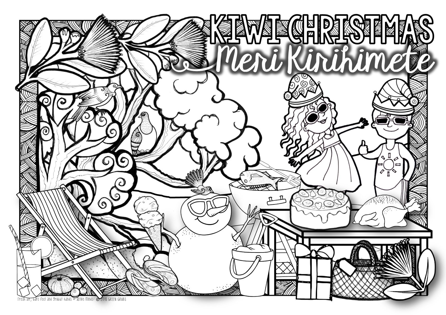 Kiwi Christmas Colouring Sheet {FREE printable}