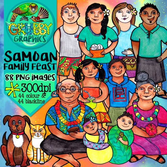 Samoan Family Feast Clip Art