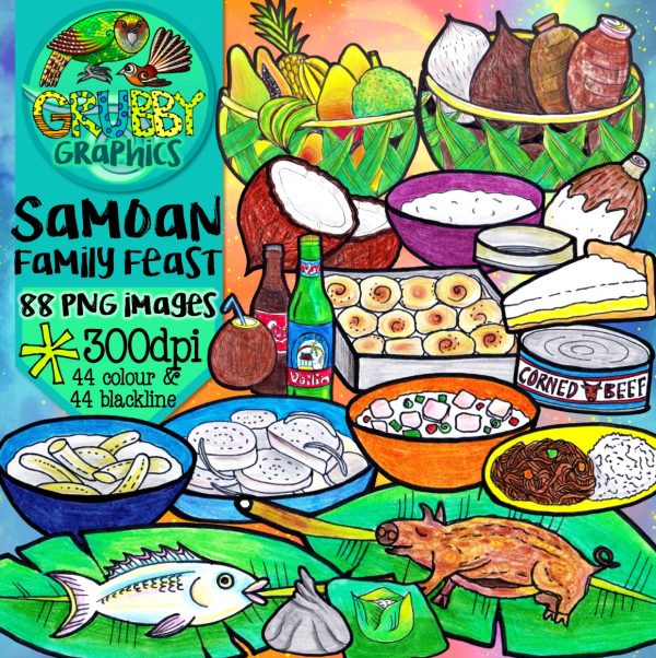 Samoan Family Feast Clip Art