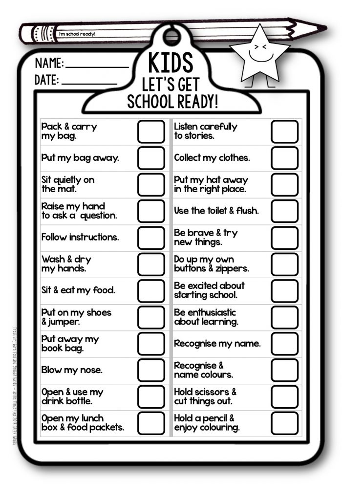 School Readiness Check Lists