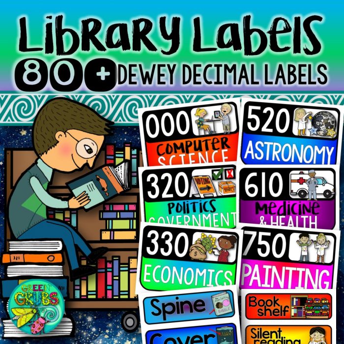 Dewey Decimal System & Library Vocabulary labels (English)