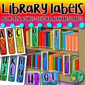Fiction Bookshelf labels (Editable rainbow-koru theme)